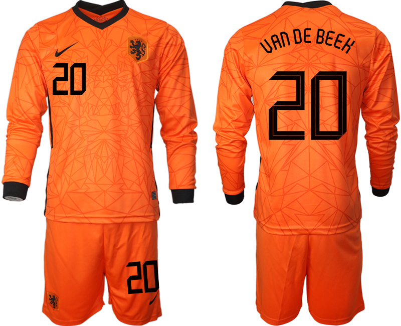 Men 2021 European Cup Netherlands home long sleeve #20 soccer jerseys->netherlands(holland) jersey->Soccer Country Jersey